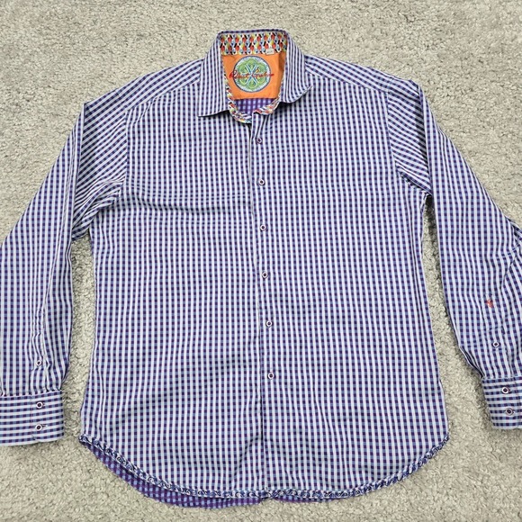 Robert Graham Shirt Mens XL Blue Plaid Ribbon Flip Cuffs Button‎ Up Long Sleeve - Picture 2 of 12
